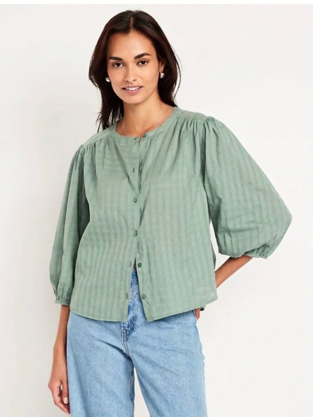 Old Navy Women's Size XXL Green Lightweight Dobby Button-Down Shirt